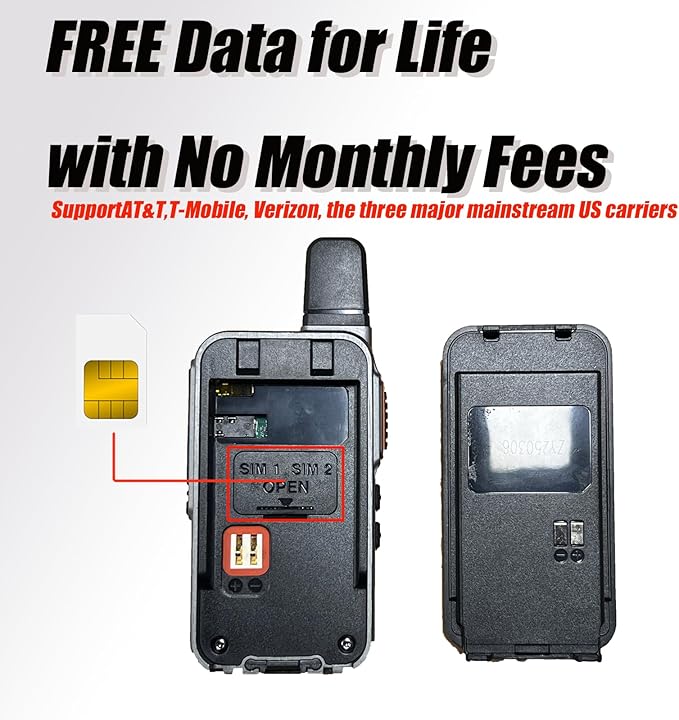 Lifetime Free Data 4G PoC Walkie Talkies - Alltheway Long Range Two-Way Radio with SIM Card, Unlimited Global Push-to-Talk for Outdoor & Work (V808M-4Pack-SIM)