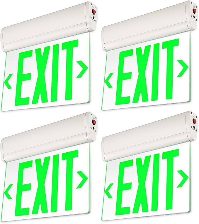 LEONLITE Emergency Exit Sign, LED Edge Lit Exit Sign, Exit Light with Battery Backup, UL Listed, Double Sided, Rotating Acrylic Clear Panel, Top/Side/Wall Mount, 120/277V, Green, Pack of 4