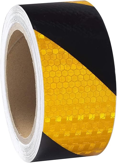 Reflective Tape, 2 Inch x 65 Feet, Yellow Black Waterproof Self Adhesive Tape Outdoor Safety Caution Reflector for Trailers, Bikes, Cars