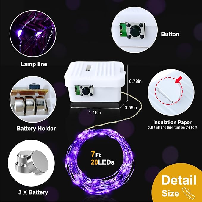 pozzolanas 12 Pack 7ft Waterproof LED Fairy Lights - Battery Operated String Lights with 20 LEDs for Home, Mason Jar, Party, Wedding, Halloween, Christmas Decorations (6 Multicolor & 6 Purple)