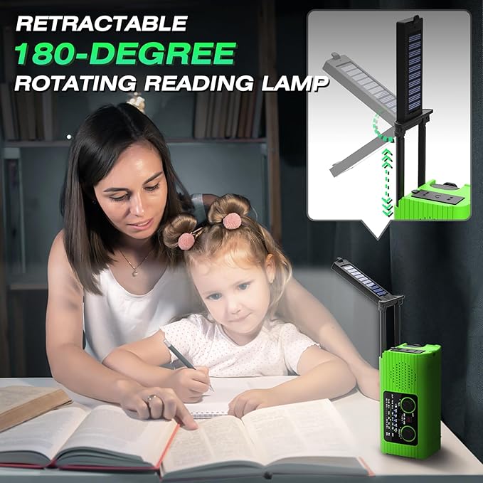 Radios for Emergency, Multifunction Solar Charger Hand Crank NOAA Weather AM/FM Radio 4000mAh with USB Charged, Reading Lamp, Flashlight, SOS Alarm, Headphone Jack for Camping Emergencies