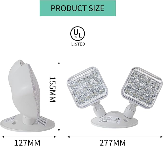 TANLUX Emergency Remote Head Lighting, 1 Pack Double Head Emergency Light, UL Listed, Multi Voltage 3.6 to 24 Volt Input, 2 by 3 Watts, 2 by 180 Lumen, White