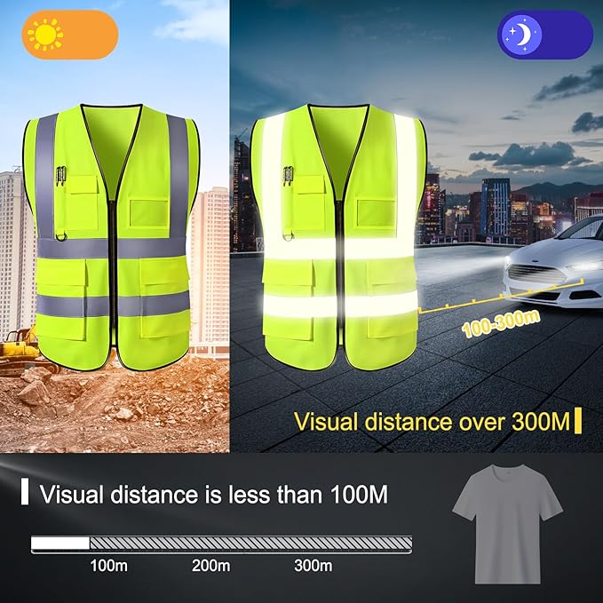 Custom Reflective Safety Vest with Pocket High Visibility Class 2 for Men Customized Logo Text for Construction Workwear