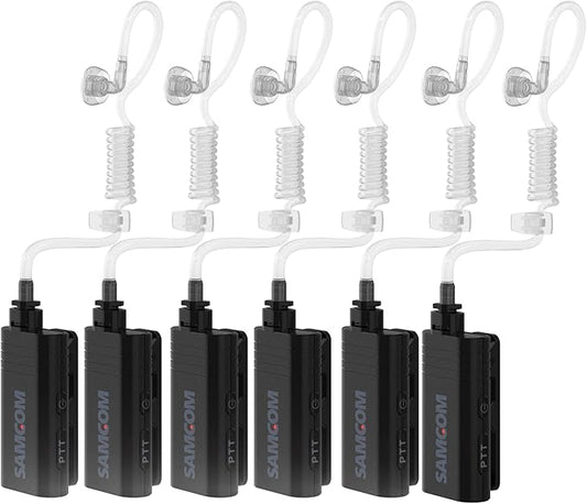 SAMCOM Walkie Talkie Wireless Headset, Hands-Free Long Lasting BTEAR01 Earpiece with Clear Acoustic Tube,2 Pin K Plug Microphone Earphone for FPCN30A radios, 6 Packs