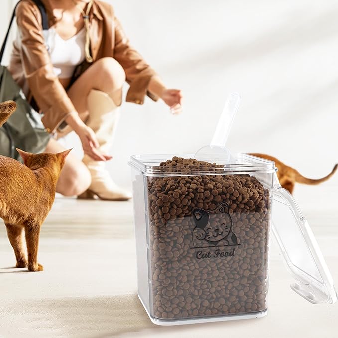 Airtight Cat Food Storage Container with 4 Locking Clips, 5.8lbs/4L Pet Food Container for Cats&Dogs,Cat Treat Container Secure Dry Kibble Bin, Leak-Proof Dog Food Storage