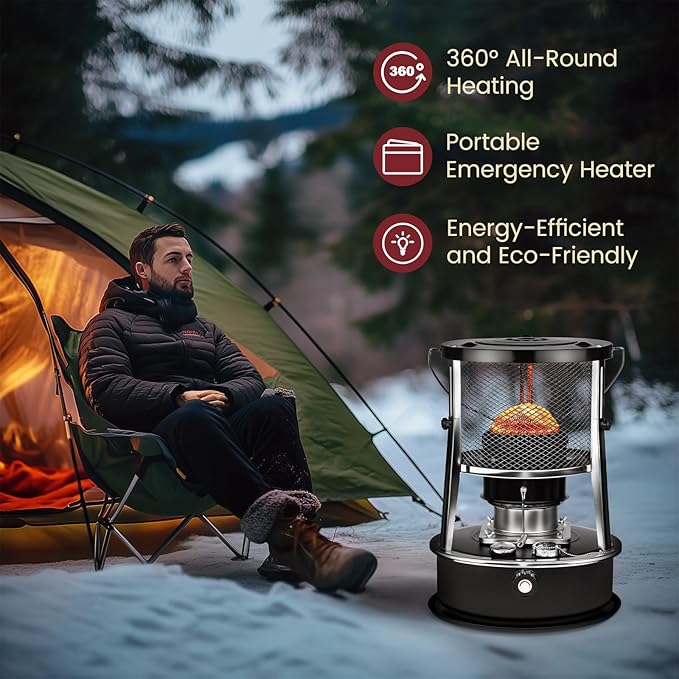 10,000 BTU Kerosene Heater, Kerosene Heaters for Indoor Use, Non Electric Portable 2 in 1 Stove & Heater for Camping, Garage, Home, and Emergency Use