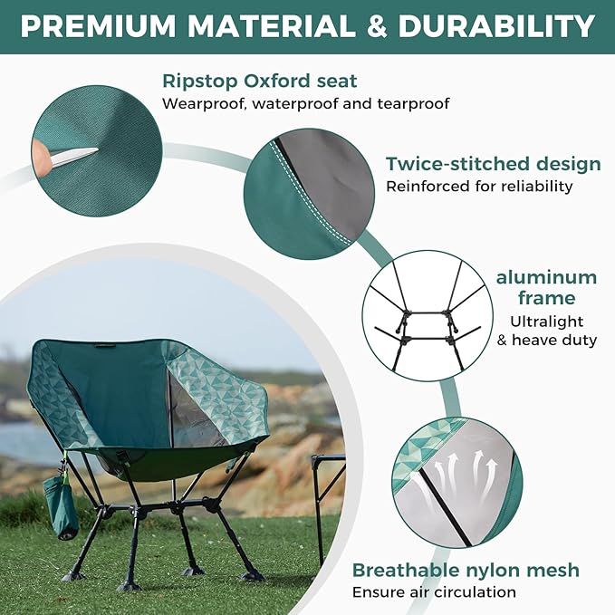 ATEPA UFO3.0 Backpacking Camping Chair, Ultralight Extra Wide Comfortable Folding Chairs Heavy Duty Portable Hexagon Ergonomic Height Adjustable Seat with Anti-Sinking Feet for Hiking Outdoor