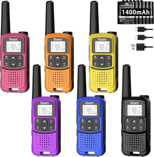 Radios Walkie Talkies Long Range: Rivins F22 Rechargeable Walkie Talkies for Adults, NOAA, 1400mAh Li-ion Battery USB-C Cable, LED Flashlight, VOX FRS Two Way Radio for Hiking Camping,6 Pack