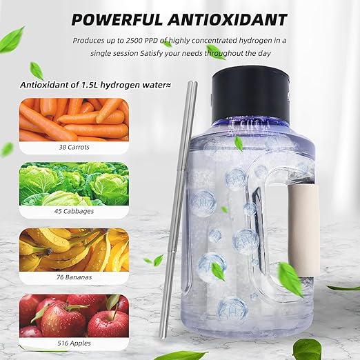 Hydrogen Water Bottle, Large Hydrogen Water Bottle Generator, Portable Rechargeable 57OZ/1.5L Hydrogen Water Machine with Foldable Straw with SPE Technology for Home, Office, Travel, Sport