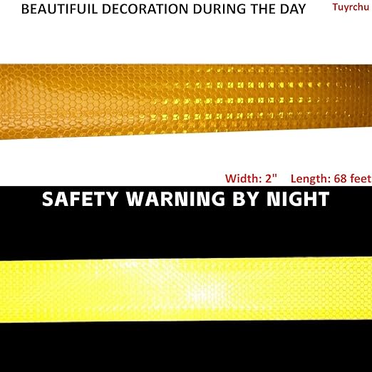 Yellow Reflective Tape Outdoor Waterproof 2 inch, High Visibility Warning Industrial Marking Tape, Safety Stickers (68 feet)
