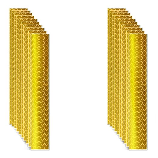 Non Fading Yellow Reflective Stickers 1 inch X 6 inch, Outdoor Waterproof High Visibility Warning Safety Adhesive Reflector Tape (20 Pcs)