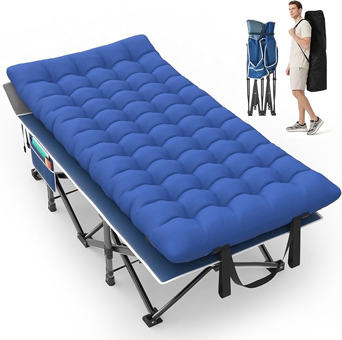 Suteck 32In XXL Folding Camping Cot, 900LBS Heavy Duty Sleeping Cot with Pillow Mattress, 1200D Double-Layer Oxford Portable Cot for Adults with Carry Bag for Home Office Nap Beach Travel