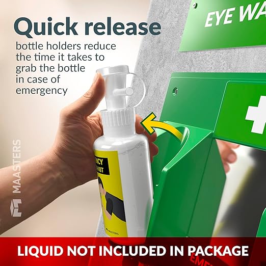 BPA Free Portable Eye Wash Station OSHA Compliant - Wall-Mounted First Aid Eye Wash Kit w/Mirror & 2X 16oz Empty Bottles - No Eye Wash Solution Included - Emergency Eyewash - Set of 2