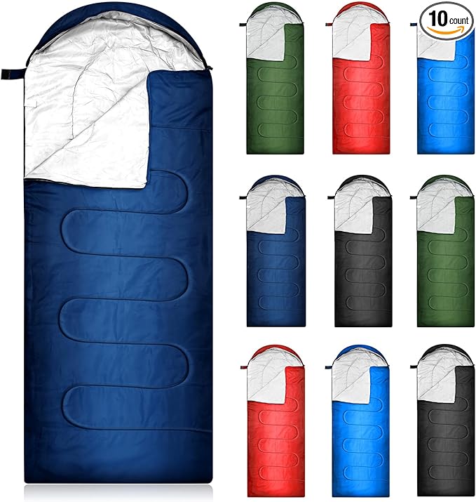 Tranqun 10 Pcs Sleeping Bags Bulk for Adults Sleeping Bag Liner Cold Weather 4 Seasons Camping Gear Equipment Lightweight Waterproof for Homeless Charity Hiking Travel, 5 Color