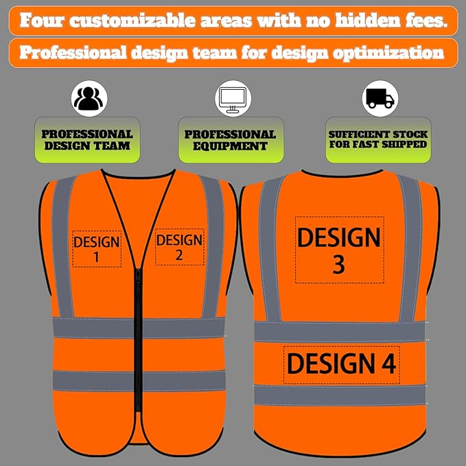 BeautyWill Custom Logo Safety Vest S,M,L,XL,2XL,3XL,4XL Personalized Safety Vest High Visibility Apparel