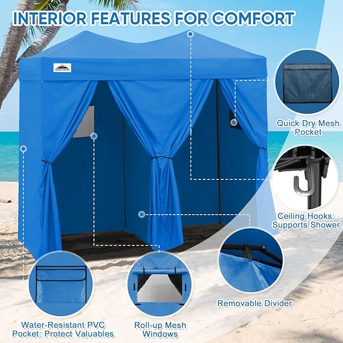 EAGLE PEAK Outdoor Changing Room 8x4, 2 Room Pop Up Portable Changing Room, Sun Shelter, Pop Up Changing Tent for Beach or Pool,Portable Dressing Room for Photoshoots (Light Blue)