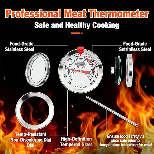 Meat Thermometer Cooking Thermometer Stainless Steel Kitchen Thermometer Temperature Labeled for Poultry Pork Beef 2Pcs