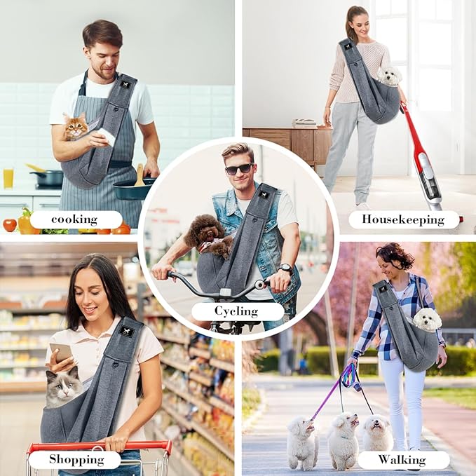 Dog & Cat Carrier Sling, Adjustable Soft Padded Shoulder Puppy Carrier, Hands-Free Dog Carrier Bag with Double Safety Buckles Premium Material for Outdoor Travel, Dark Gray, L
