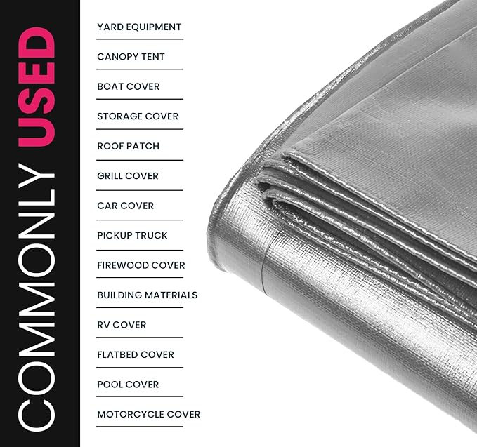 PROTARP Extreme Heavy Duty 22 Mil Tarp Cover, Waterproof, UV Resistant, Rip and Tear Proof, Poly Tarpaulin with Reinforced Edges for Roof, Camping, Patio, Pool, Boat. (Silver/Black 24′ X 50′)
