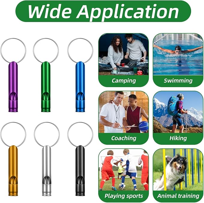 12 Pcs Emergency Whistle with Key Chain, Loud Hiking Safety Whistles for Women Defense, Aluminum Survival Whistle Key Chain for Hunting, Outdoor Sports (6 Colors)