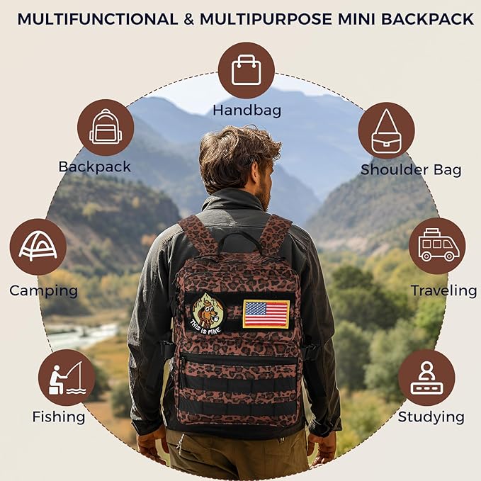 9L Mini Tactical Backpack for Men Women,Small Military Tactical Backpack for Sport,Gym,Hiking,Travel,Camping(Leopard)