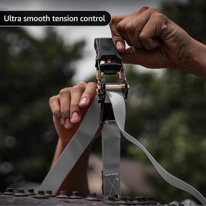 JACO Ratchet Tie Down Straps - 1 inch x 15 ft (Pack of 4) | 1,823 lbs (Grey)