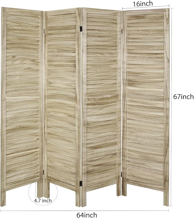 ECOMEX 4 Panel Louver Wood Room Divider 5.6ft.Tall Folding Privacy Screen Panels, Room Divider Wall, Divider for Room Separation, Partition Room dividers and Effectively Block Sight(Natural)