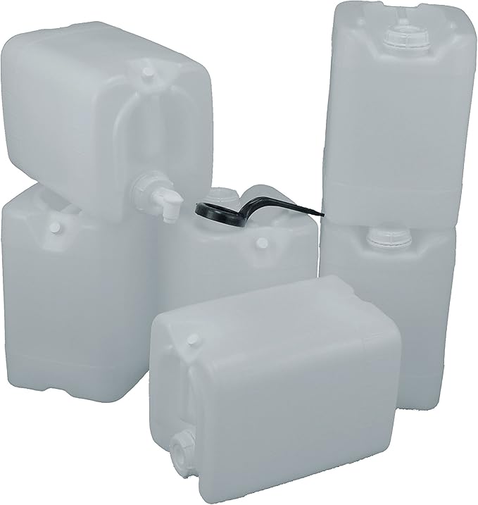 5 Gallon Samson Stackers, Natural, 6-Pack (30 Gallons), Emergency Water Storage Kit with one Bonus Spigot