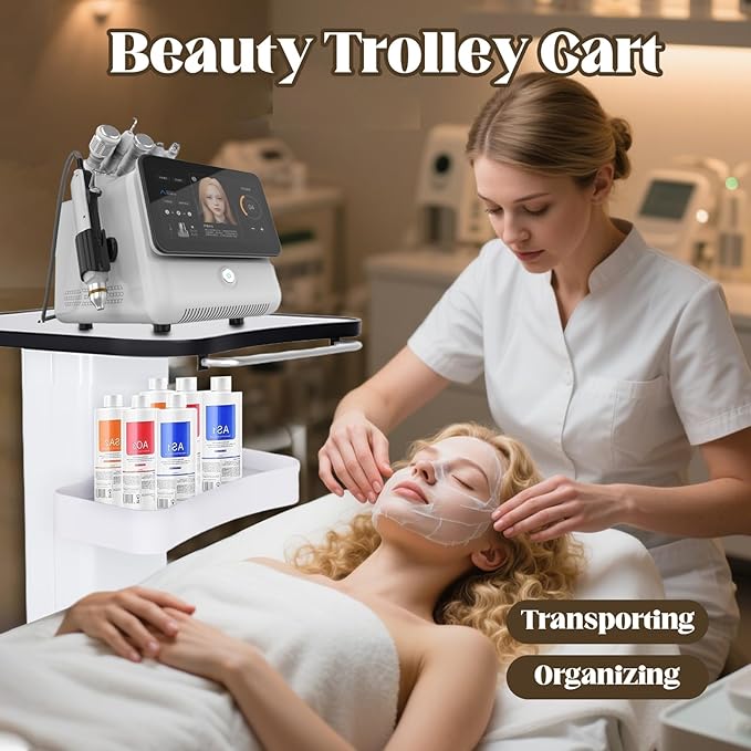 Beauty Salon Trolley with Wheels, Esthetician Rolling Cart, 3-Tier Storage with Lockable Casters for Beauty Equipment, Salon & Spa Use, Load Capacity 88 lbs