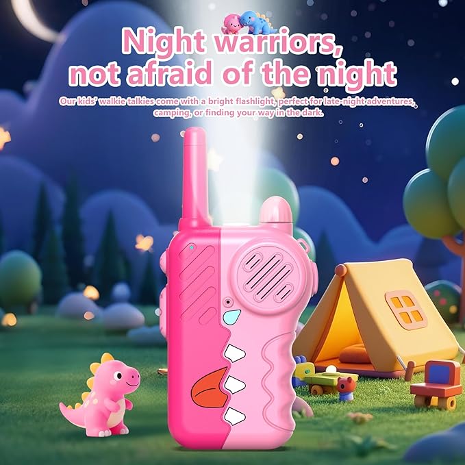 Dinosaur Walkie Talkies for Kids 2 Pack Blue - 1000 Feet Long Range, Volume Knob & Clear Sound, Durable Kids Walkie Talkies with Flashlight - Toys for Ages 3-12 Boys and Girls (3AAA Battery Operated)