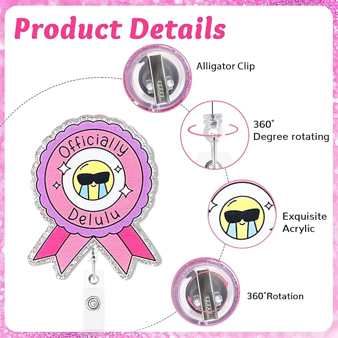 Officially Delulu Badge Reel with Alligator Clip Funny ID Badge Holders Cute RN LPN CNA MA PCT Badge Buddy Healthcare Medical Students Nurse Accessories for Work