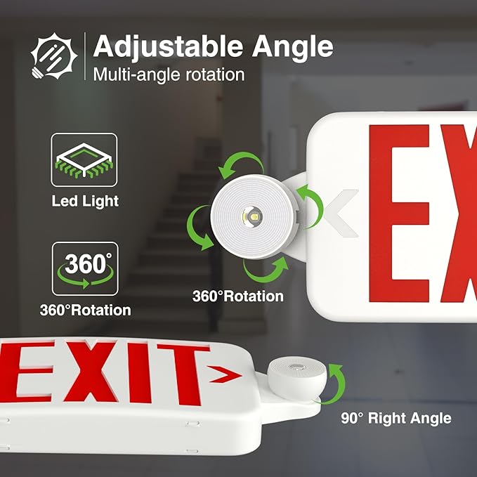FREELICHT 6 Pack Red Exit Signs with Emergency Lights, Two LED Adjustable Head Emergency Exit Light with Battery Backup,Hard Wired,UL Listed, AC 120/277V,Exit Sign Combo for Business