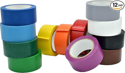 MAT Vinyl Marking Tape Rainbow Pack - 3 inch x 36 yds. 12-Rolls Assorted Colors - for Safety Floor Marking (School Gym, Restaurants, Warehouse), Dance Floor Splicing, Pinstriping Cars & Boats