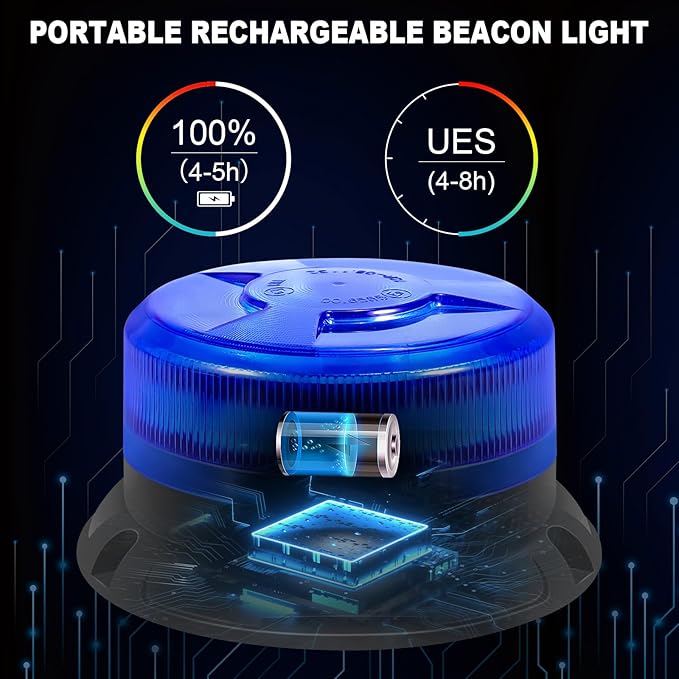AnTom Magnetic Wireless Strobe Light, Waterproof Rechargeable Blue LED Beacon Lights for Trucks, Vehicle Emergency Flashing Warning, forklifts,Tractors,Golf Carts,Cars