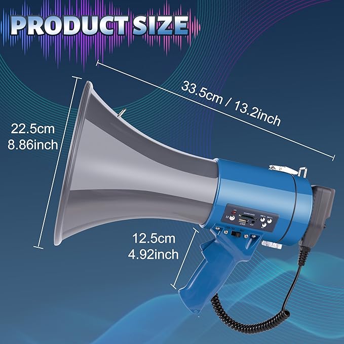 50 Watt Megaphone Bullhorn with Detachable Microphone, 240s Recording and Siren - Perfect for Indoor/Outdoor Sporting Events and Crowd Control