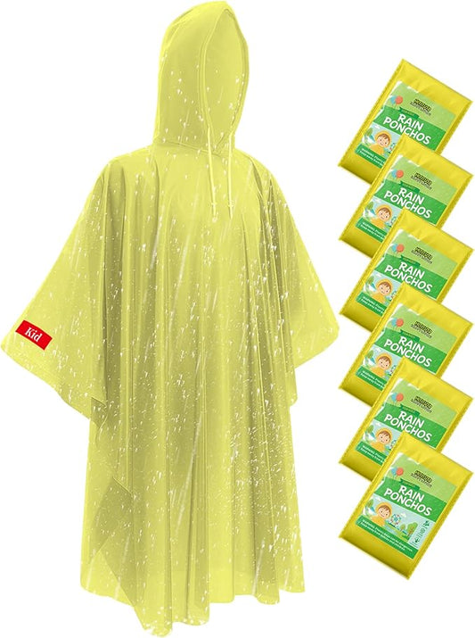 Hitituto Rain Ponchos Family Pack Kids– 6/12/24 Pack Disposable Poncho with Hood, Clear & Assorted Colors, Home Survival Kits