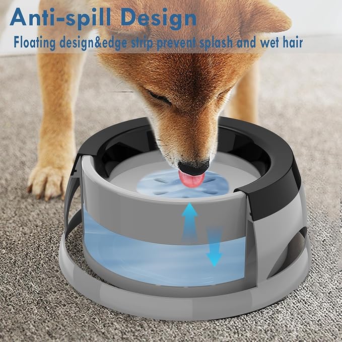 Takfox Dog Water Bowl, No Spill Cat Slow Feeder Water Dispenser Portable Vehicle Carried Car Travel Bowls for Small Medium Pets Sloppy Messy Drinkers 25oz, Grey