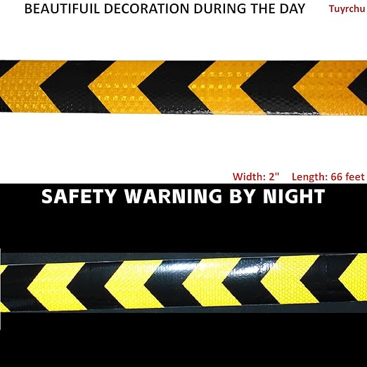 Reflective Tape Yellow Black 2 inch Wide for Cars, Outdoor Waterproof High Visibility Safety Warning Adhesive Strips (66 feet)