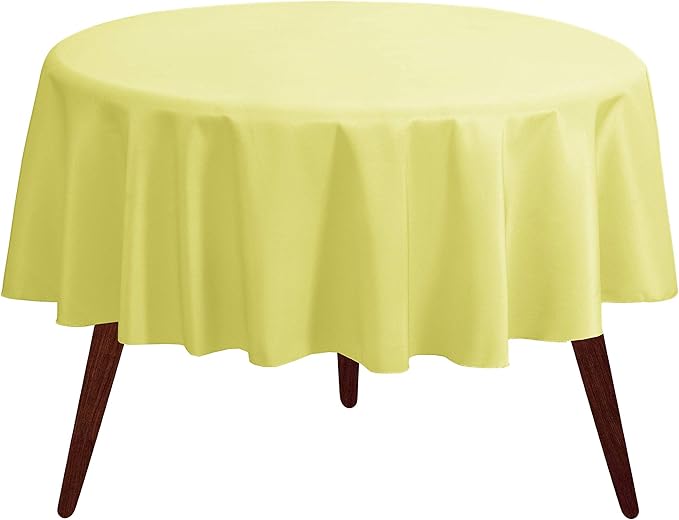 Gee Di Moda Round Tablecloth - 132 Inch Yellow Round Table Cloth for 72 to 96 Inch Round Tables - Heavy Duty Washable Fabric - for Buffet Table, Holiday Party, Dinner, Wedding & Baby Shower