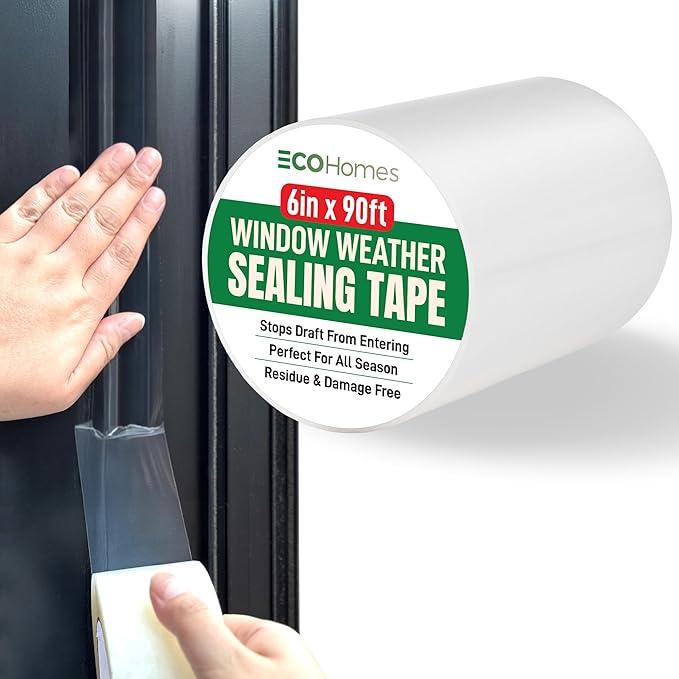 ECOHomes Window Weather Sealing Tape (6 Inch Wide) - Clear Weather Stripping Window Seal Tape Stops Draft from Entering Through Gaps, Windows, AC Unit - Insulation Seal for Air Conditioner, 90 Ft