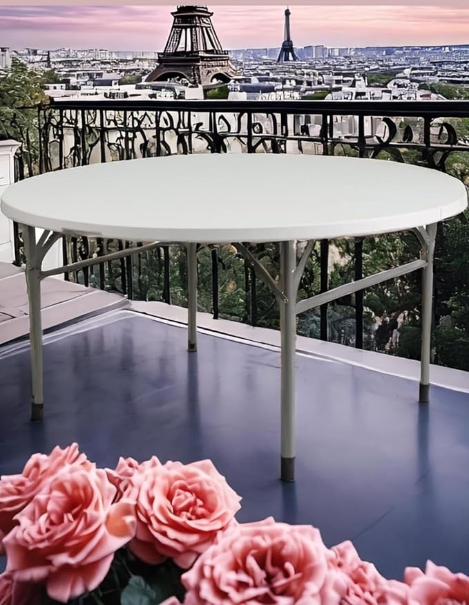 BTEXPERT White 5 Ft 60inch Round Plastic Folding Table Commercial Portable Indoor Outdoor Accessory for Patio Backyard Dining Wedding Party Events Home Kitchen