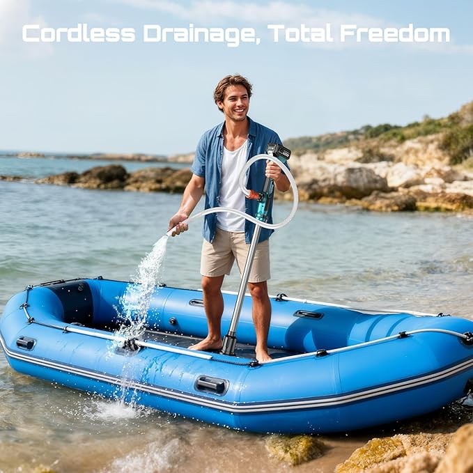 SEESII Cordless Stick Water Transfer Pump, with 4000mAh 21V Battery & Charger, 720GPH, 32FT Head, Handheld Portable Utility Sump Pump Kit with 3/4" Outlet for Pool/Garden/Pond/RV/Boat Draining