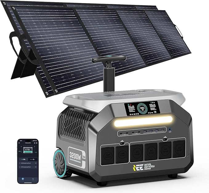 IEE 3200W Solar Generator P3200 with 2 * 200W Panel, 2048Wh Portable Power Station, 1800W AC Charging & 1000W Solar Charging, LFP Battery, 14 Output Ports, APP Control, for Home Backup, Camping, RV