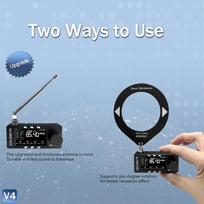 AMNVOLT V4 ATS MINI DSP Radio, ESP32-S3 & SI4732 Chip, Multi-Band AM/FM/LSB/USB Receiver, 1.9'' IPS Color Screen, with Headphone Amplifier & Hi-Z Circuit, Portable for Travel and Radio Enthusiasts