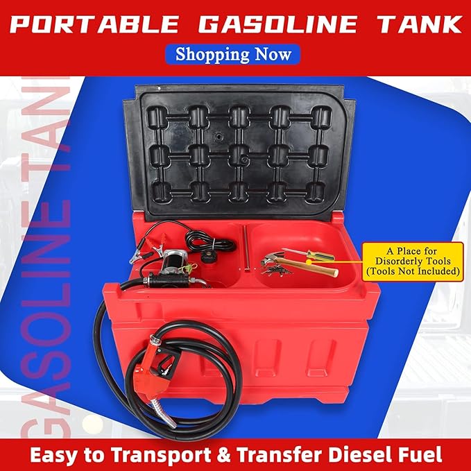Portable Gasoline Diesel Fuel Transfer Tank with Pump, 15GPM High Flow Rate, 48 Gallon Portable Fuel Tank with 12V DC Electric Fuel Transfer Pump for Gasoline Diesel Dual Fuel Capability