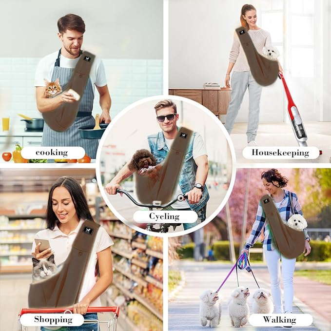 Dog & Cat Carrier Sling, Adjustable Soft Padded Shoulder Puppy Carrier, Hands-Free Dog Carrier Bag with Double Safety Buckles Premium Material for Outdoor Travel, Caramel, L