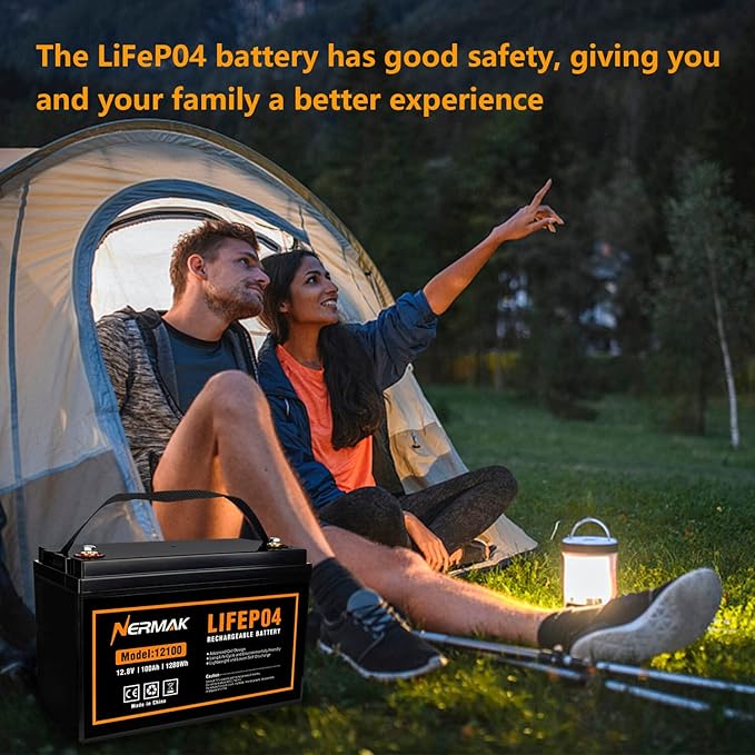 12V 100Ah Lithium LiFePO4 Deep Cycle Battery, 4000+ Cycles Lithium Iron Phosphate Rechargeable Battery for Solar, RV, Marine, Home Energy Storage, Off-Grid Applications Built-in 100A BMS