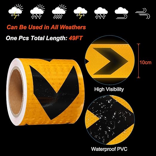PATIKIL Reflective Tape, 4 Inch x 49 ft Waterproof Self Adhesive High Visibility Safety Warning Arrow Tape Outdoor Reflectors for Trucks Trailers Cars, Yellow Black