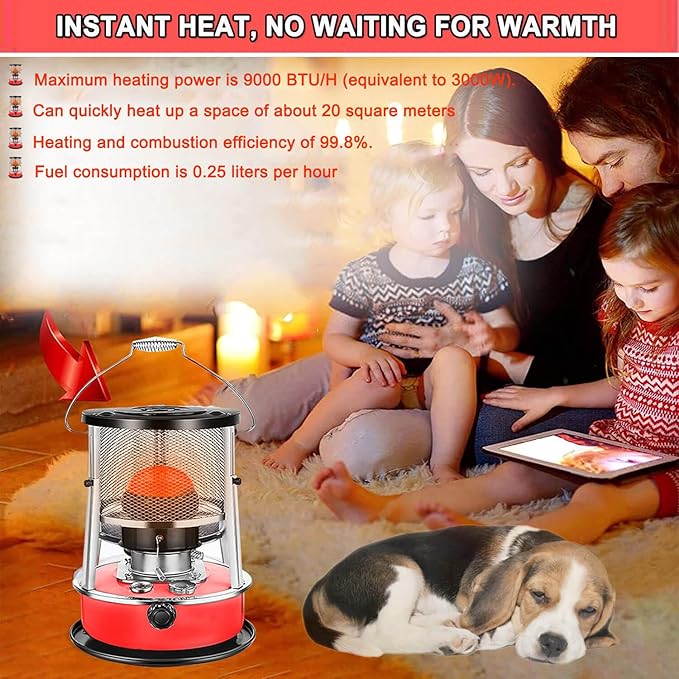 Kerosene Heater & Stove, Kerosene Heater for Indoor Use, 9000 BTU, Outdoor Camping Portable Camp Tent Heater for Ice Fishing, Hunting, Hiking, Survival Emergency & Patio（4.6L）