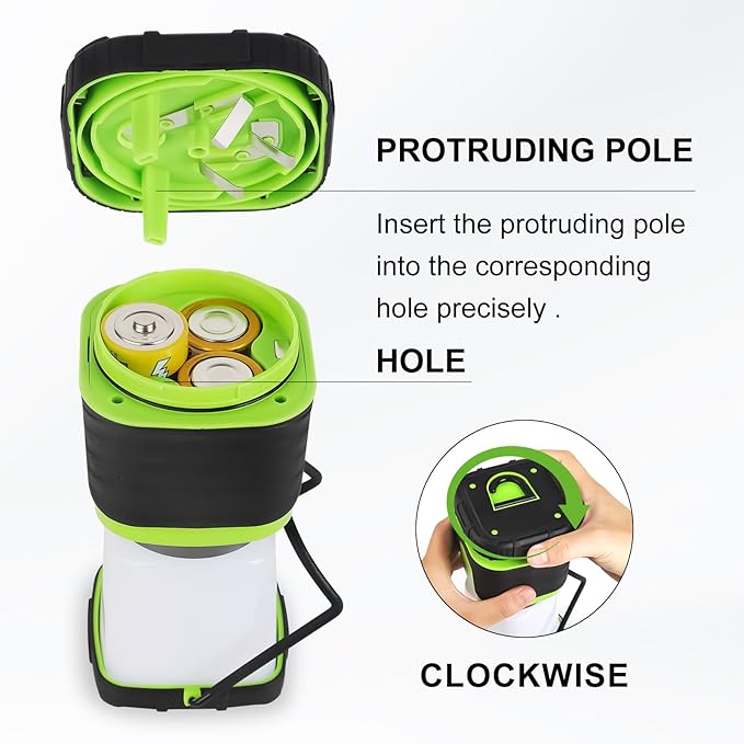 1000LM Battery Powered Lantern, 4 Lighting Modes, IPX4 Waterproof, Battery Operated Lantern with Battery Indicator for Outdoor Camping, Hiking, Carabiner Clip Included